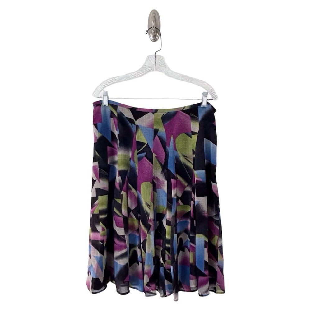 Jones New York Women’s Multicolor Geometric A-Line Midi Pleated Wool Skirt Sz 12